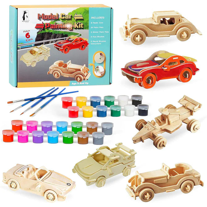Model Car Painting Kit – Build, Paint & Design 6 Wooden Vehicles