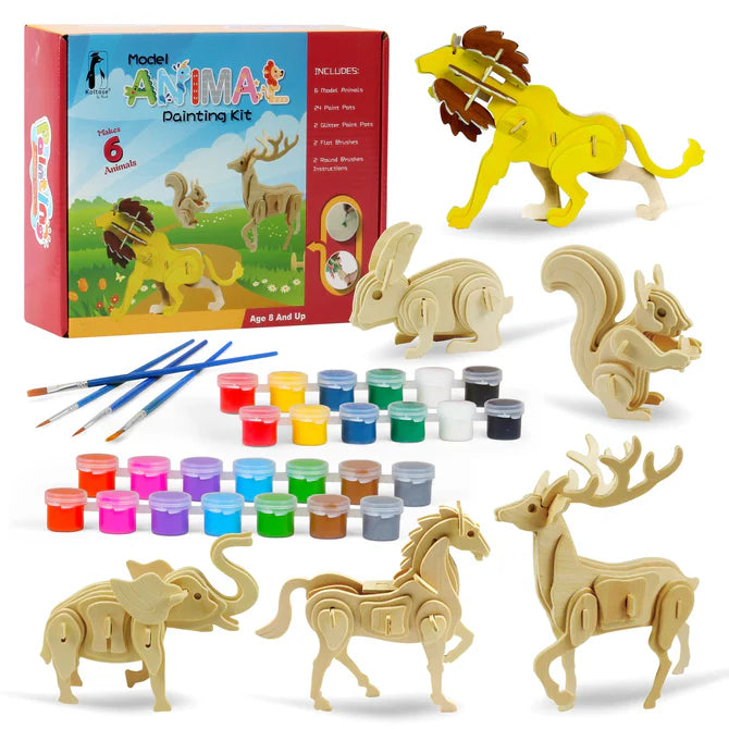 Model Animal Painting Kit – Build, Paint & Explore 6 Wooden Animals